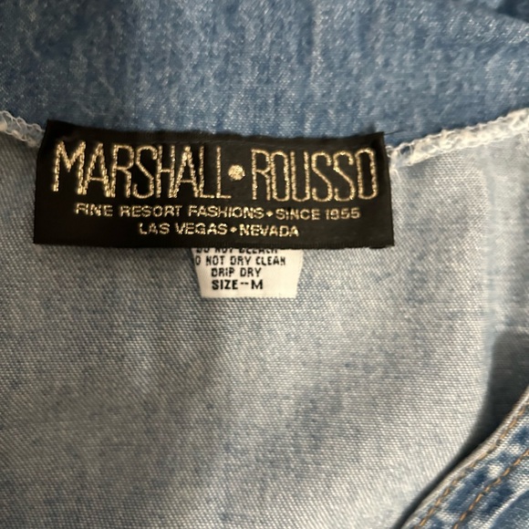 Denim shirt with lace and gem details by Marshall Rousso - Picture 5 of 6